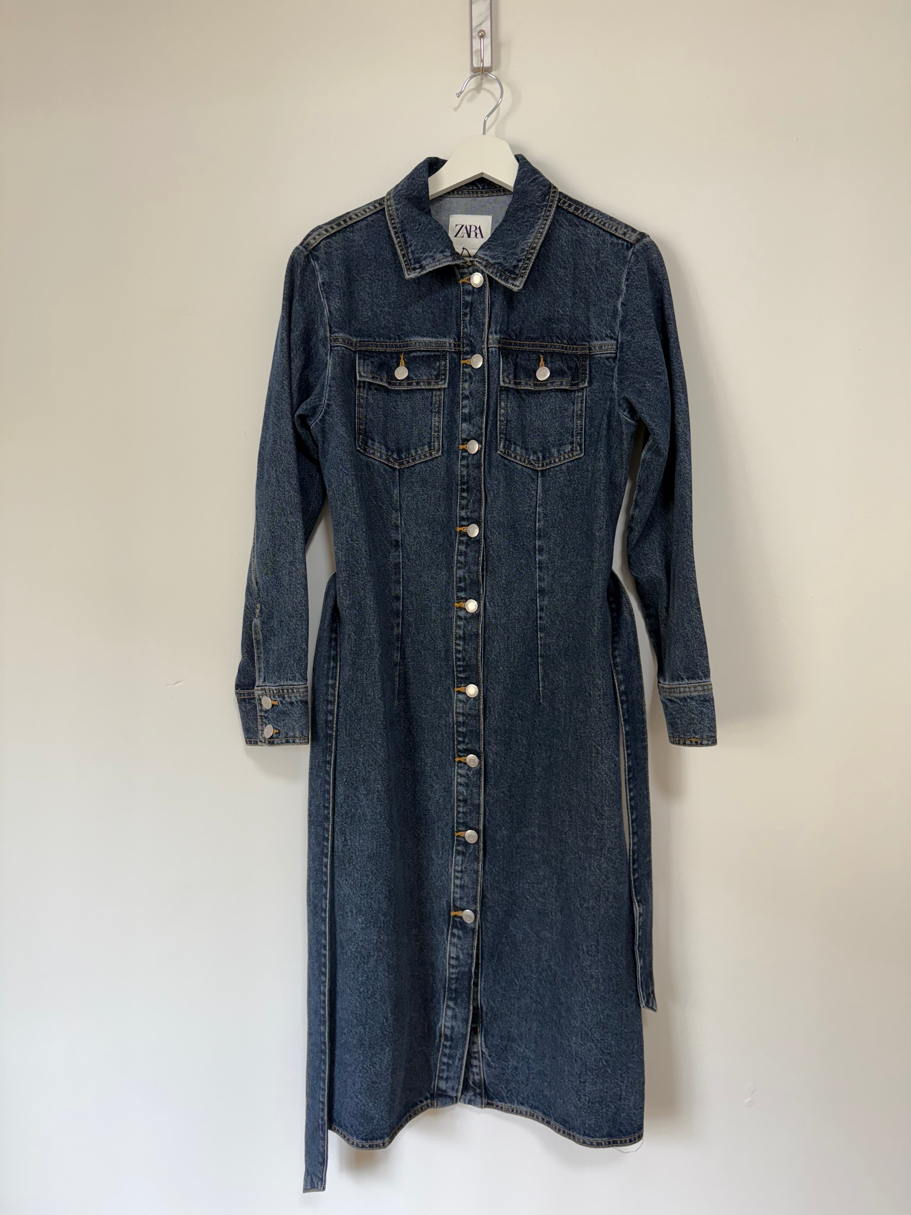 Zara Belted Denim Dress Size L