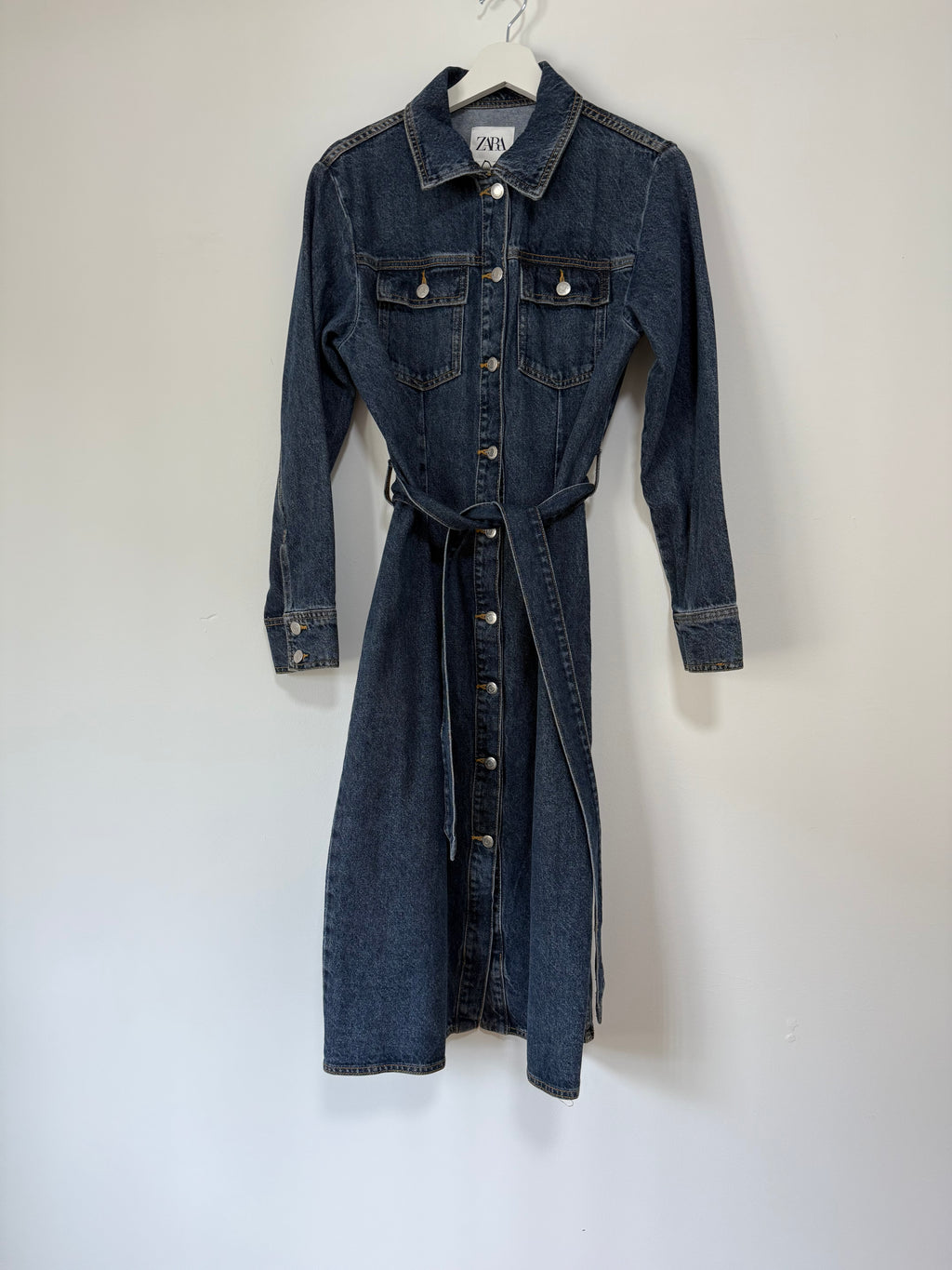 Zara Belted Denim Dress Size L