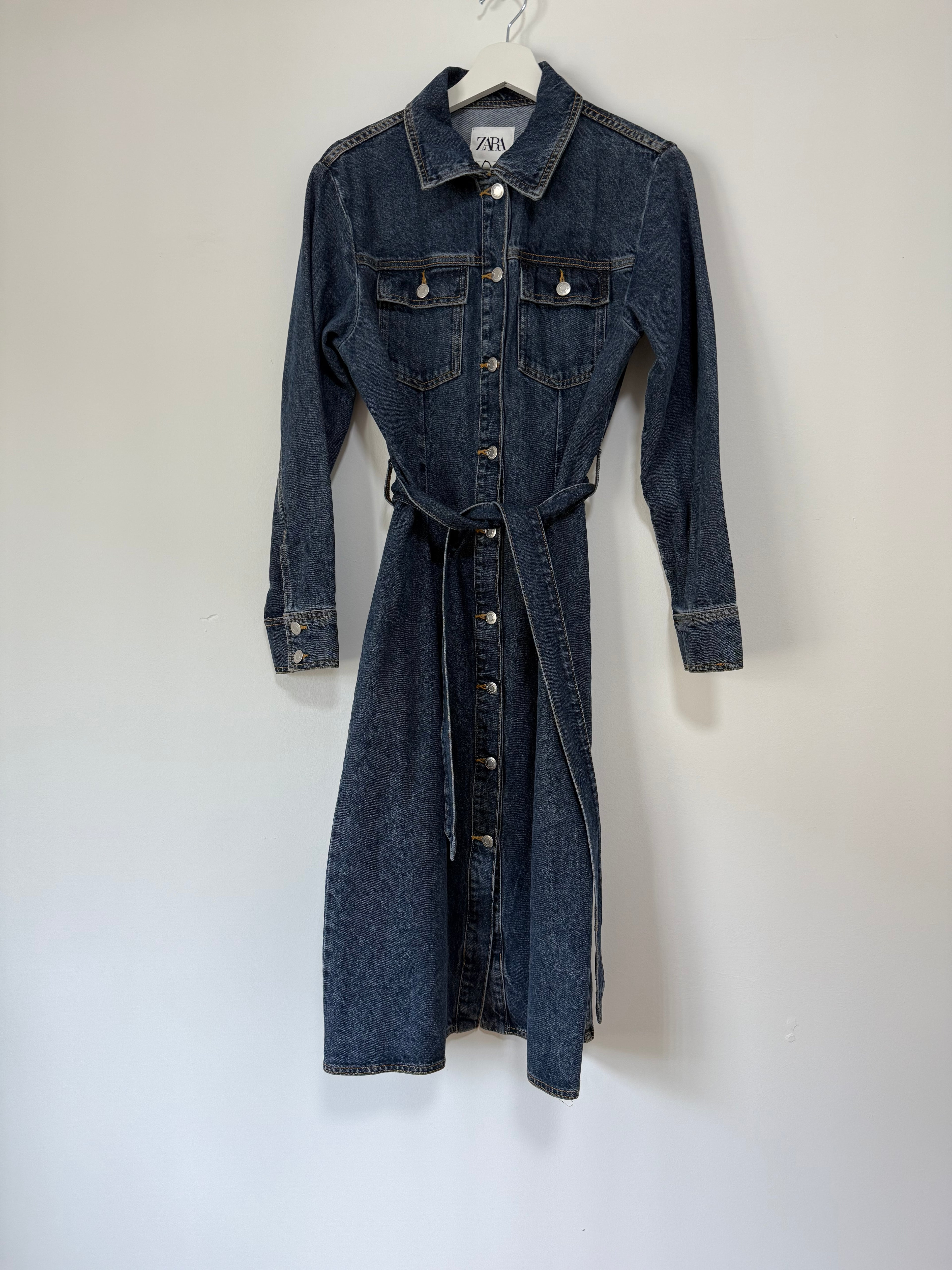 Zara Belted Denim Dress Size L