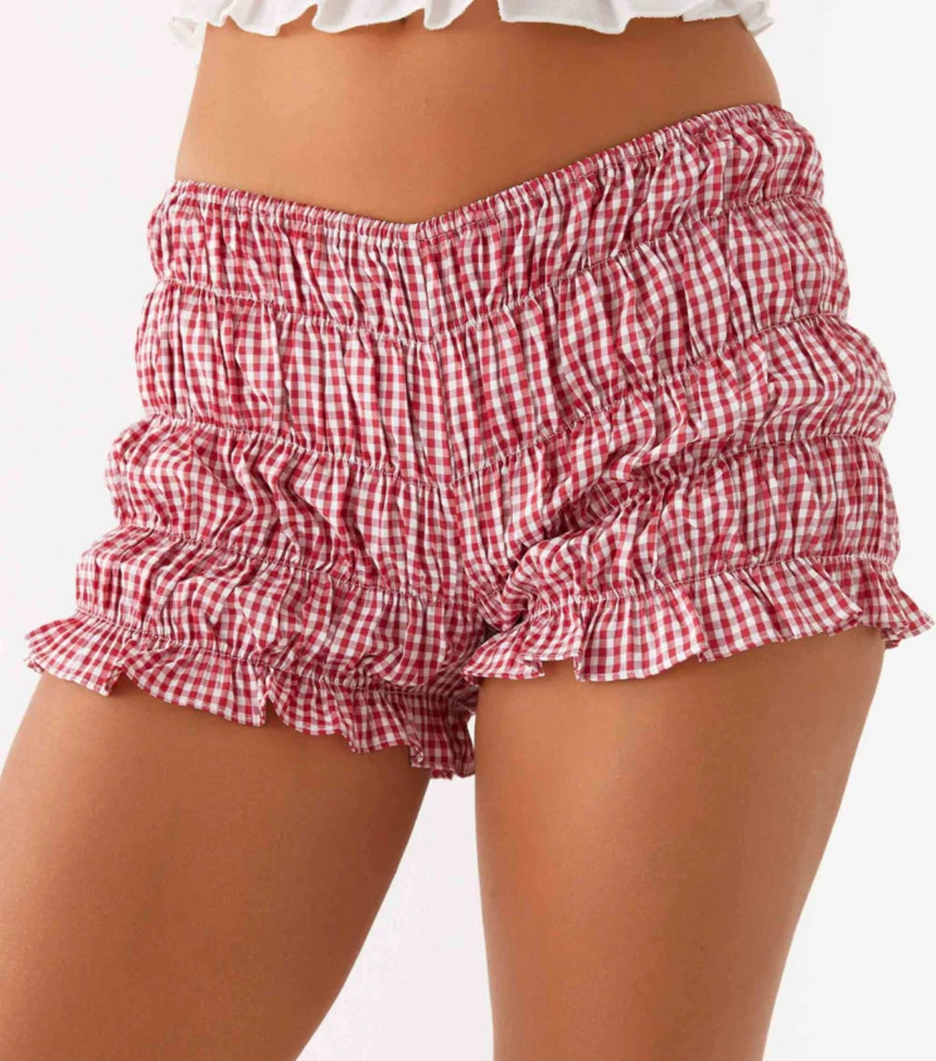 PEPPERMAYO Girls Like Us Ruched Mini Shorts - Gingham Size 16