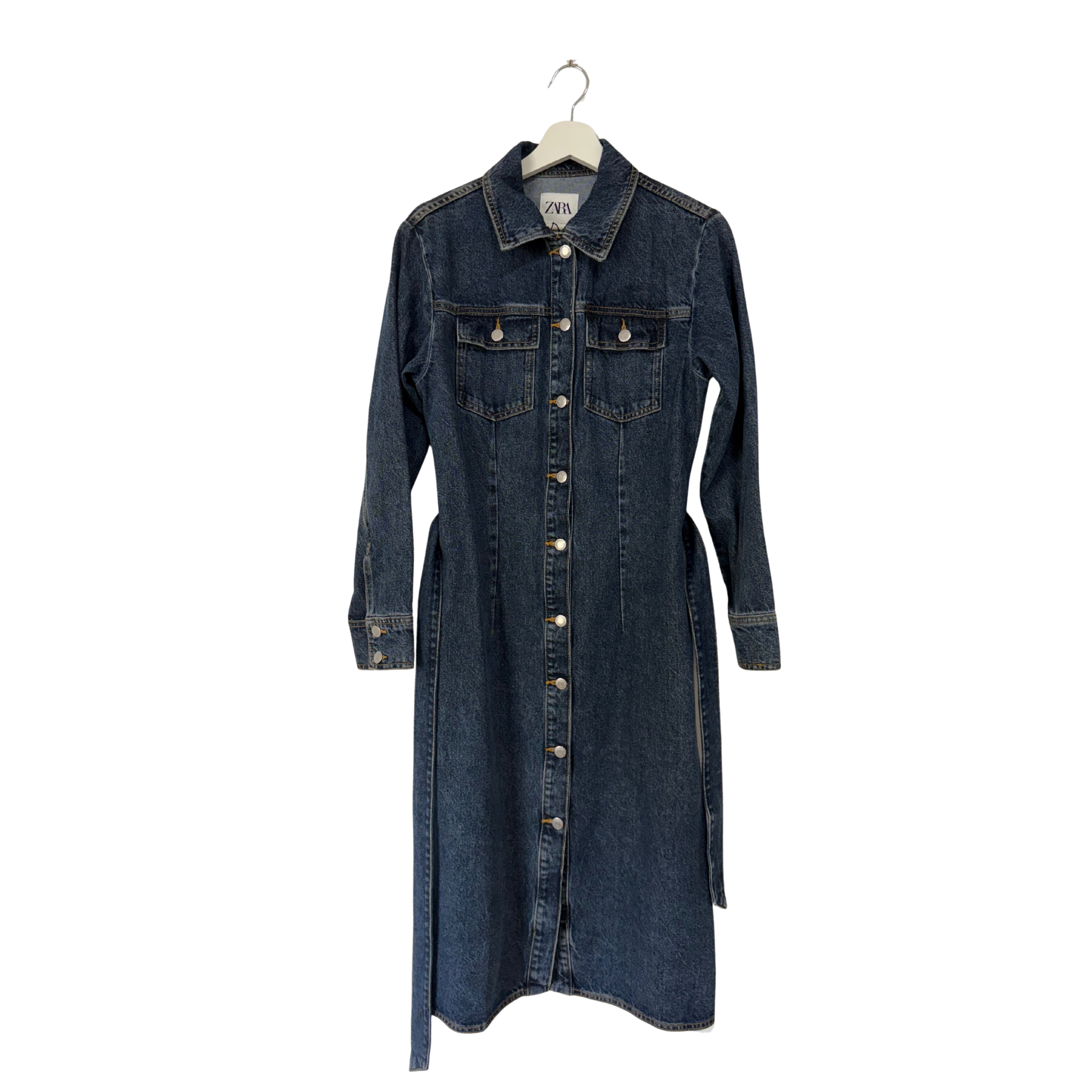 Zara Belted Denim Dress Size L