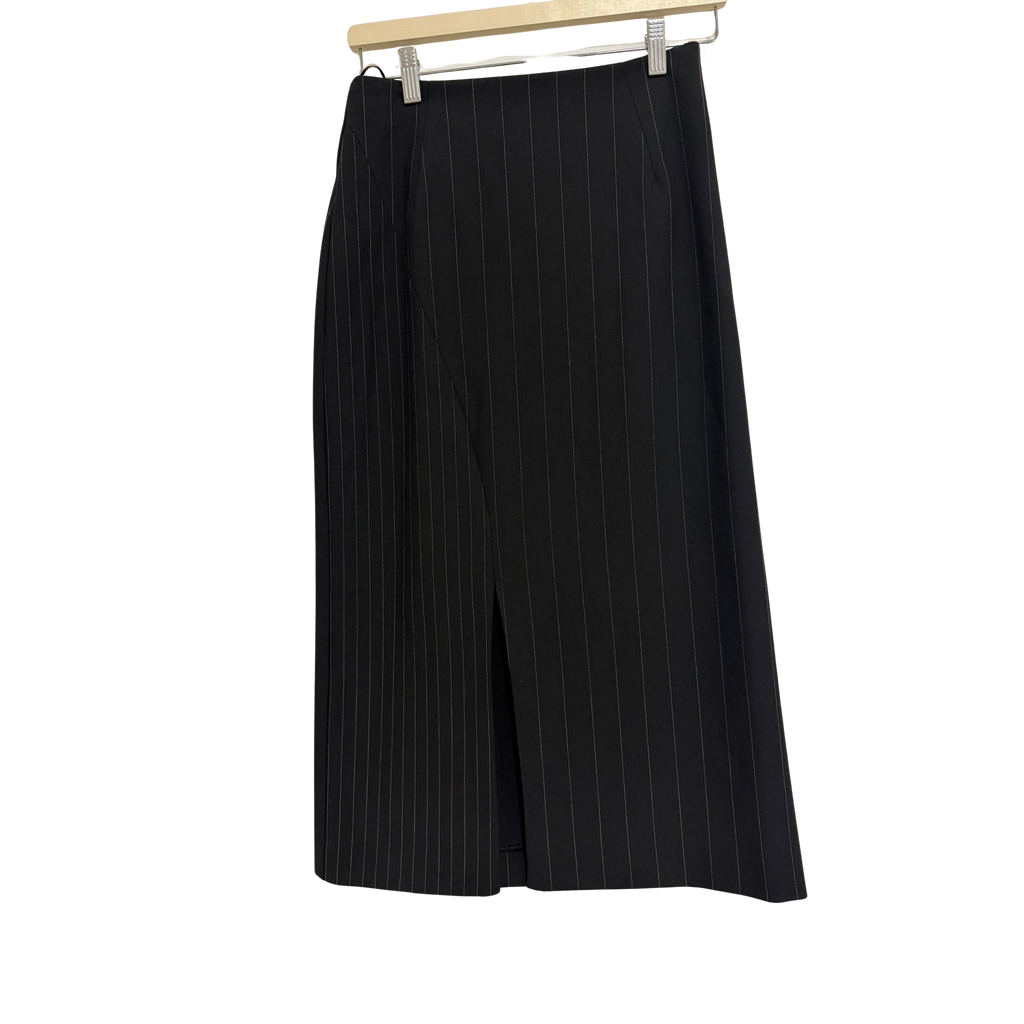 CUE Contrast Pinstripe Midi Skirt Black Size 8