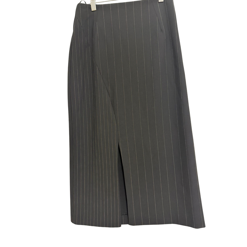 CUE Contrast Pinstripe Midi Skirt Black Size 8