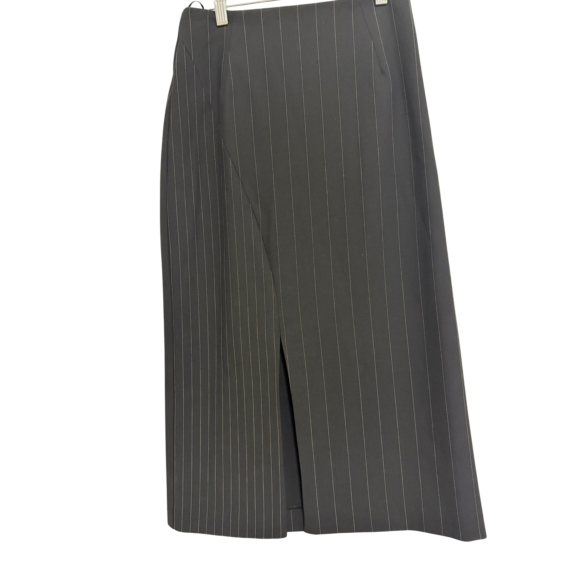 CUE Contrast Pinstripe Midi Skirt Black Size 8