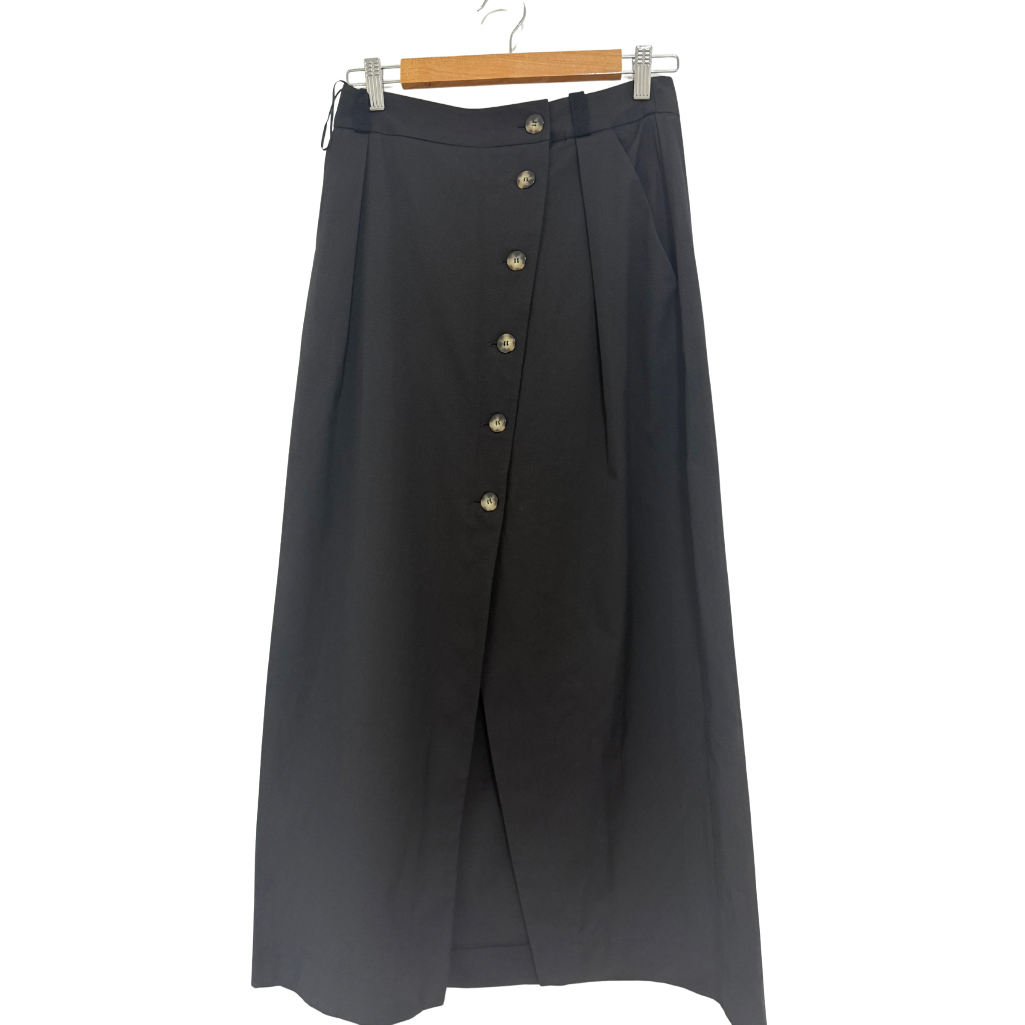 CUE Asymmetrical Button Midi Skirt Black Size 8