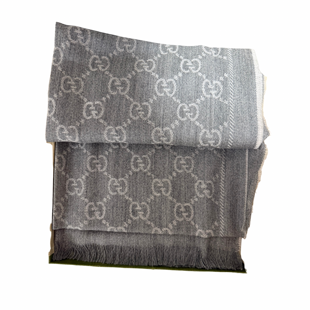 Guccii GG Jacquard Pattern Knitted Scarf Variation Grey