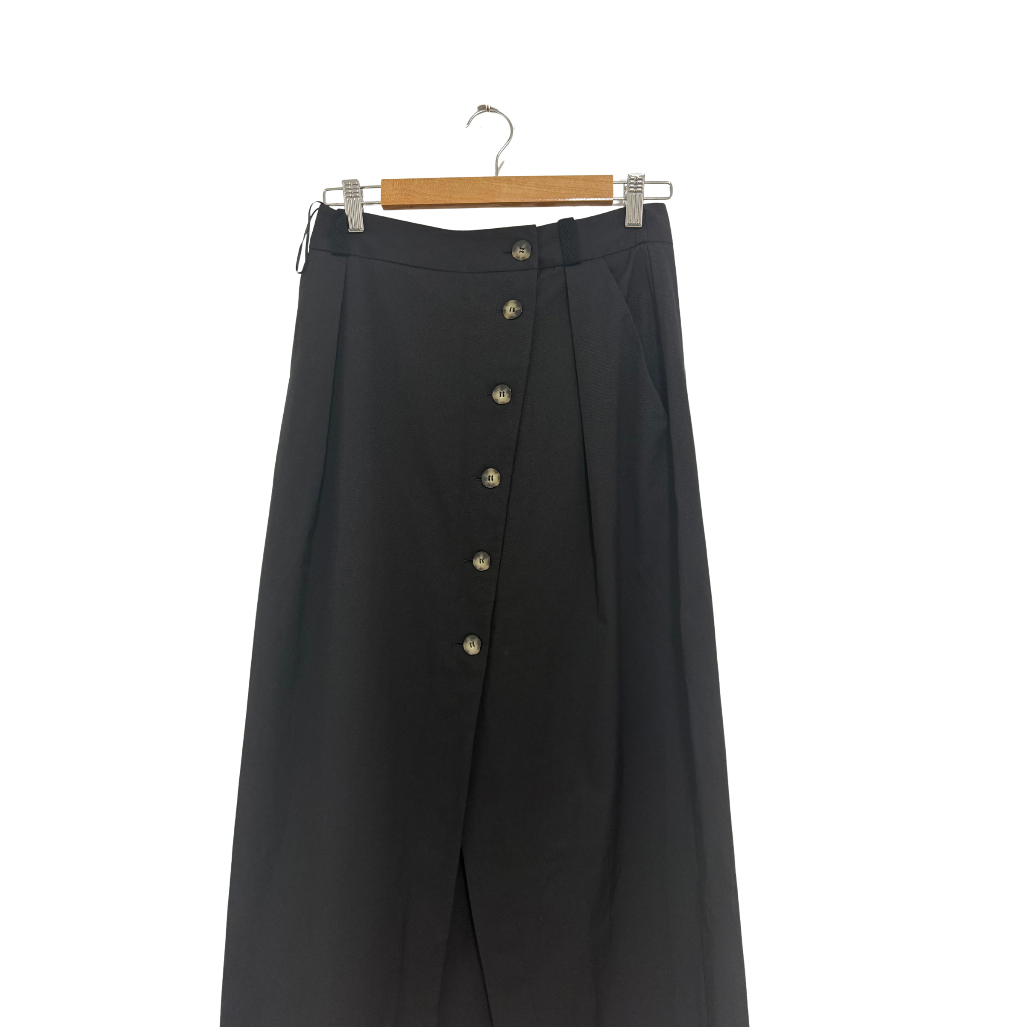 CUE Asymmetrical Button Midi Skirt Black Size 8