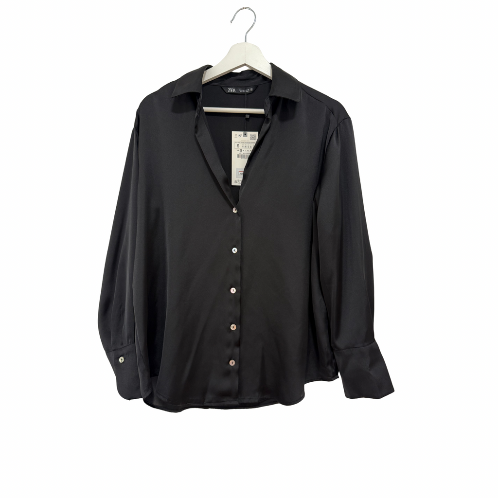 Zara Button Up Blouse Black Size S