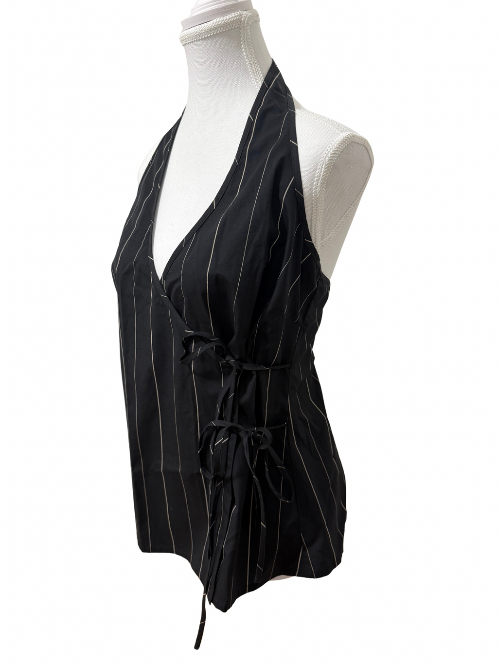 Witchery Halter Wrap Top Black Stripe Size 10