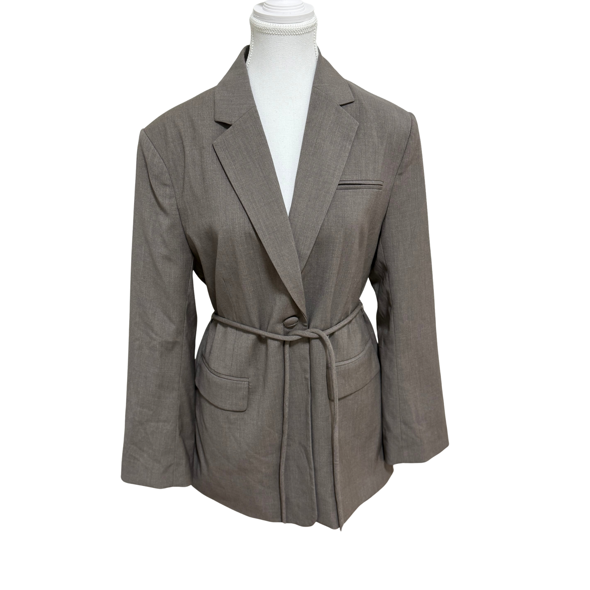 H&M Tie Belt Blazer Grey Size Eur S